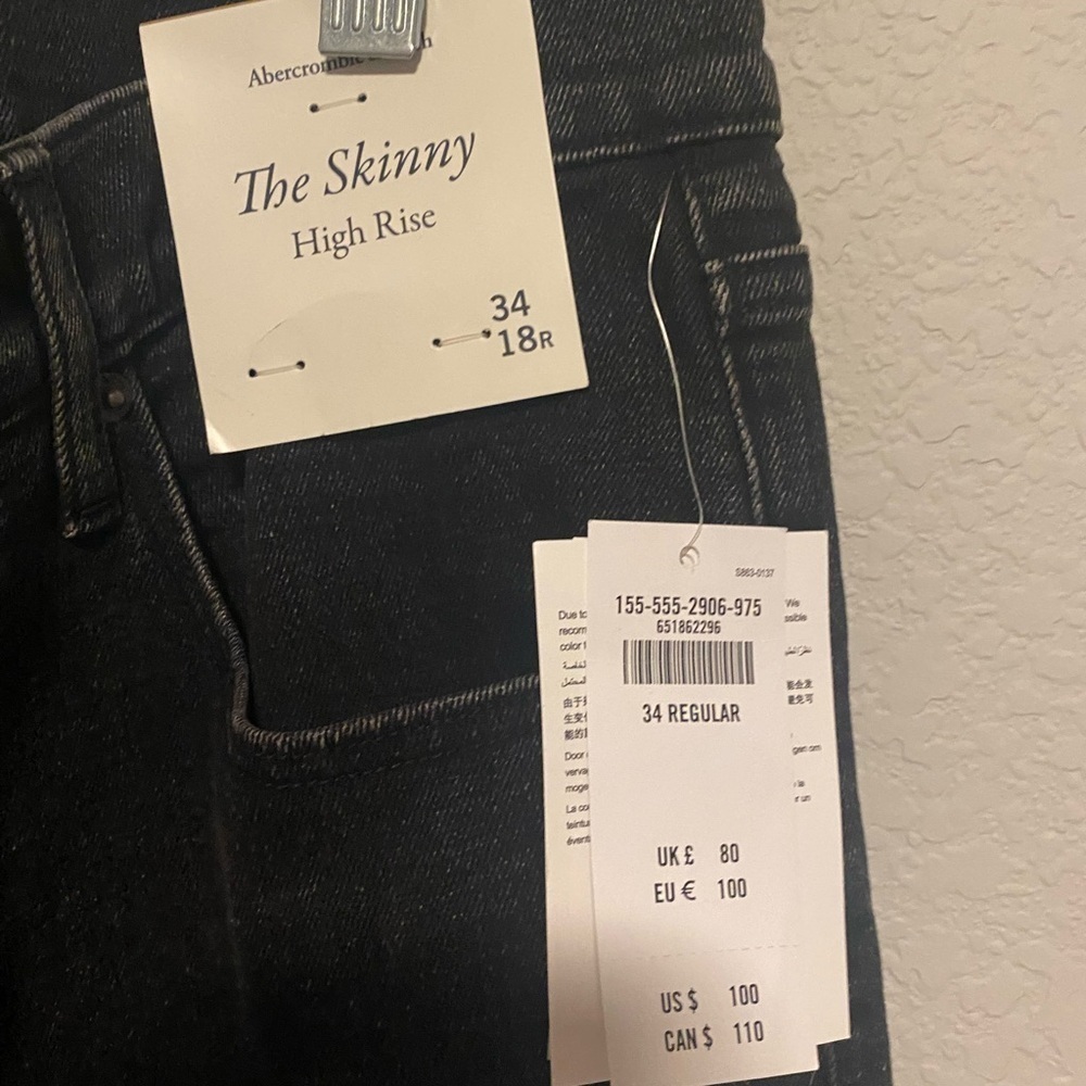 Abercrombie NWT Black Skinny High Rise Jeans size 18 - Picture 5 of 5